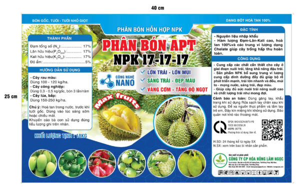 PHÂN BÓN APT NPK 17-17-17 (18KG) - Ảnh 2